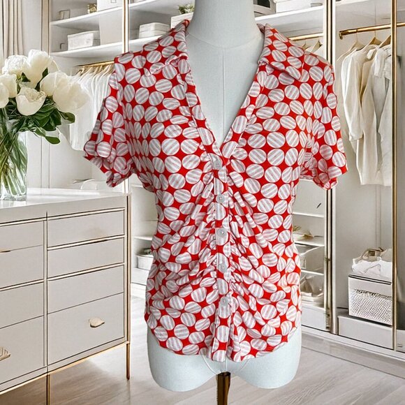 Maeve Red and White Patterned Blouse - Picture 4 of 9